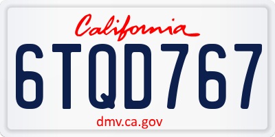 CA license plate 6TQD767