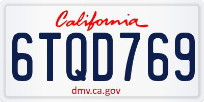 CA license plate 6TQD769