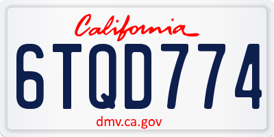 CA license plate 6TQD774