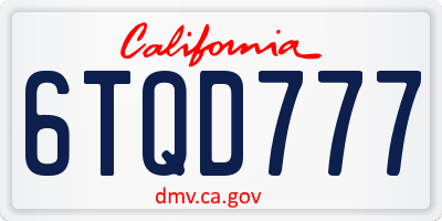 CA license plate 6TQD777