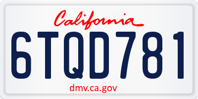CA license plate 6TQD781
