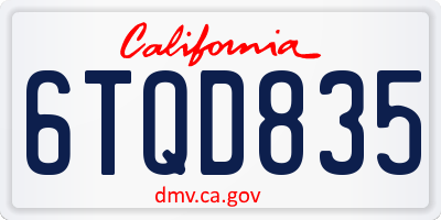 CA license plate 6TQD835