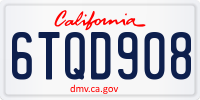CA license plate 6TQD908
