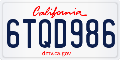 CA license plate 6TQD986