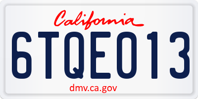 CA license plate 6TQE013