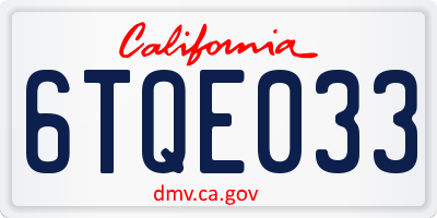 CA license plate 6TQE033