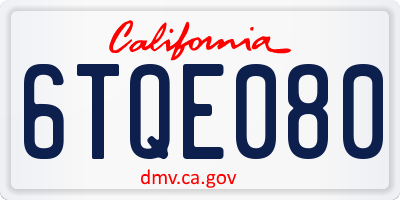 CA license plate 6TQE080