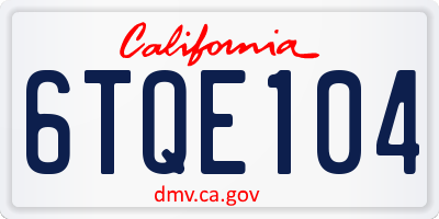 CA license plate 6TQE104