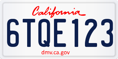 CA license plate 6TQE123