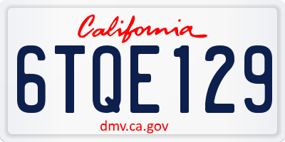 CA license plate 6TQE129