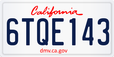 CA license plate 6TQE143