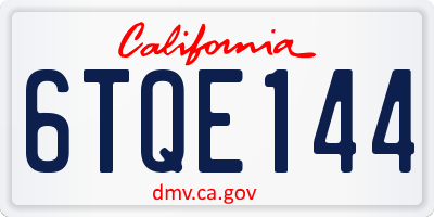 CA license plate 6TQE144