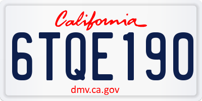 CA license plate 6TQE190