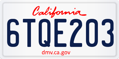 CA license plate 6TQE203