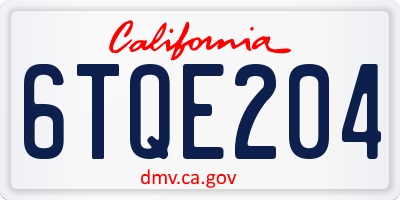 CA license plate 6TQE204