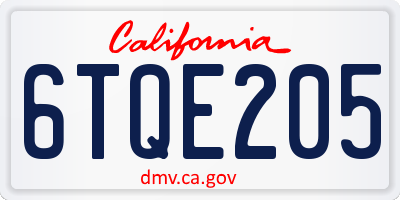 CA license plate 6TQE205