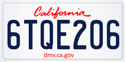 CA license plate 6TQE206