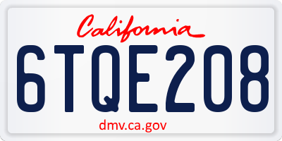 CA license plate 6TQE208