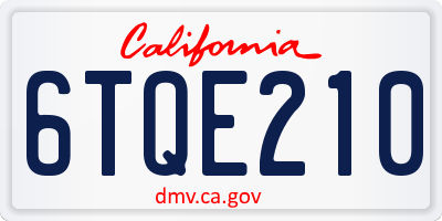 CA license plate 6TQE210