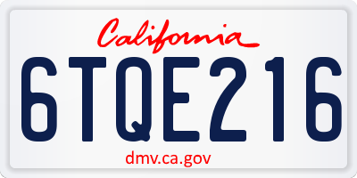 CA license plate 6TQE216