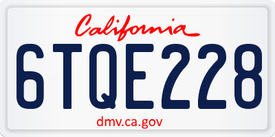 CA license plate 6TQE228