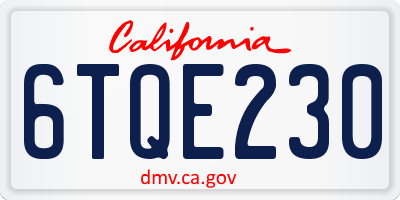 CA license plate 6TQE230