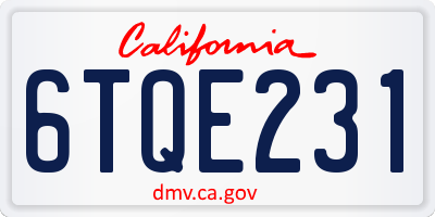 CA license plate 6TQE231