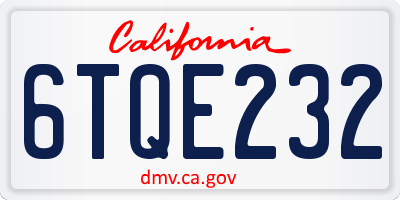 CA license plate 6TQE232