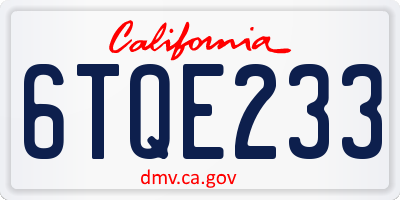 CA license plate 6TQE233