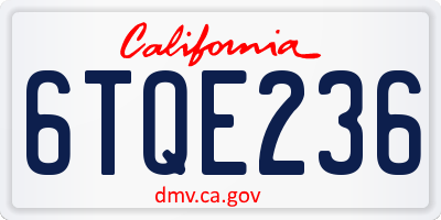 CA license plate 6TQE236