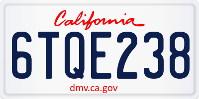 CA license plate 6TQE238