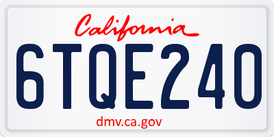 CA license plate 6TQE240