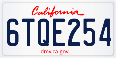 CA license plate 6TQE254