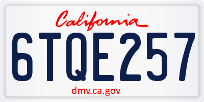 CA license plate 6TQE257