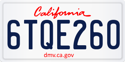 CA license plate 6TQE260