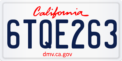 CA license plate 6TQE263