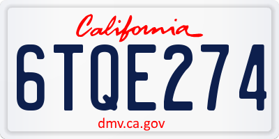 CA license plate 6TQE274