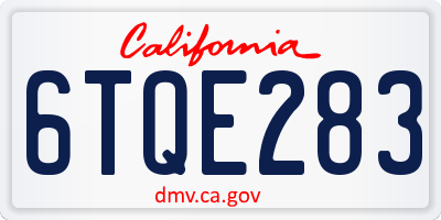 CA license plate 6TQE283