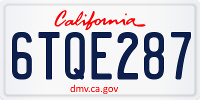 CA license plate 6TQE287