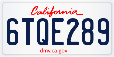 CA license plate 6TQE289