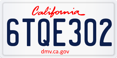 CA license plate 6TQE302