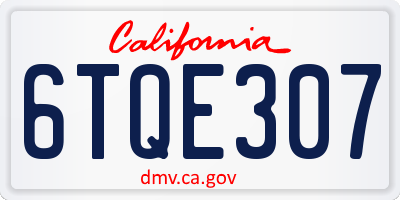 CA license plate 6TQE307