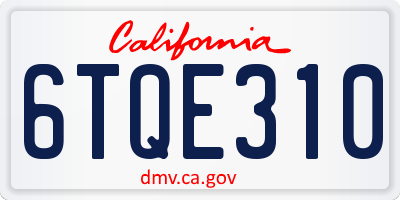 CA license plate 6TQE310