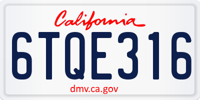 CA license plate 6TQE316