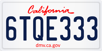 CA license plate 6TQE333