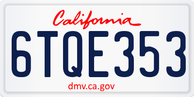 CA license plate 6TQE353