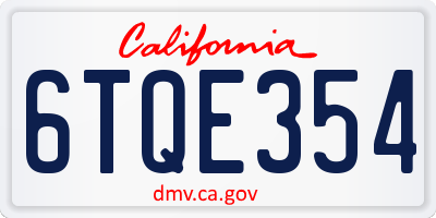 CA license plate 6TQE354