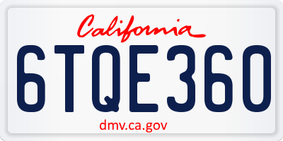 CA license plate 6TQE360