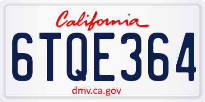 CA license plate 6TQE364