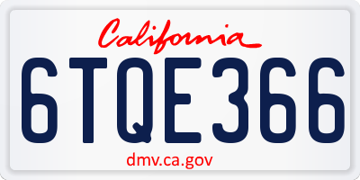 CA license plate 6TQE366